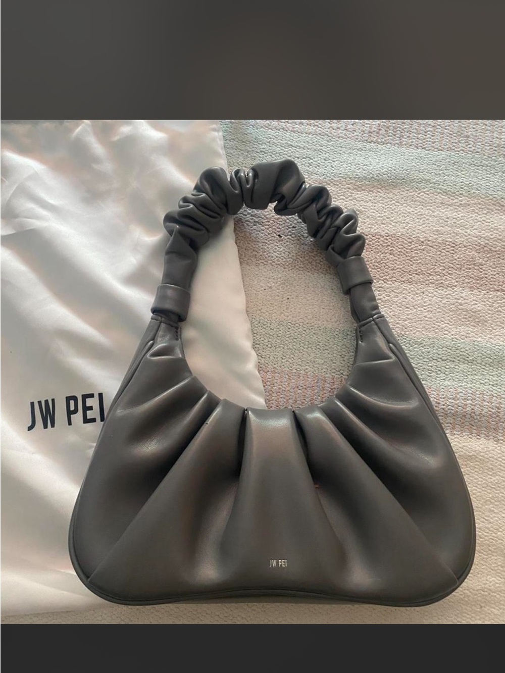 JW PEI Charcoal Ruched Shoulder Hobo Bag